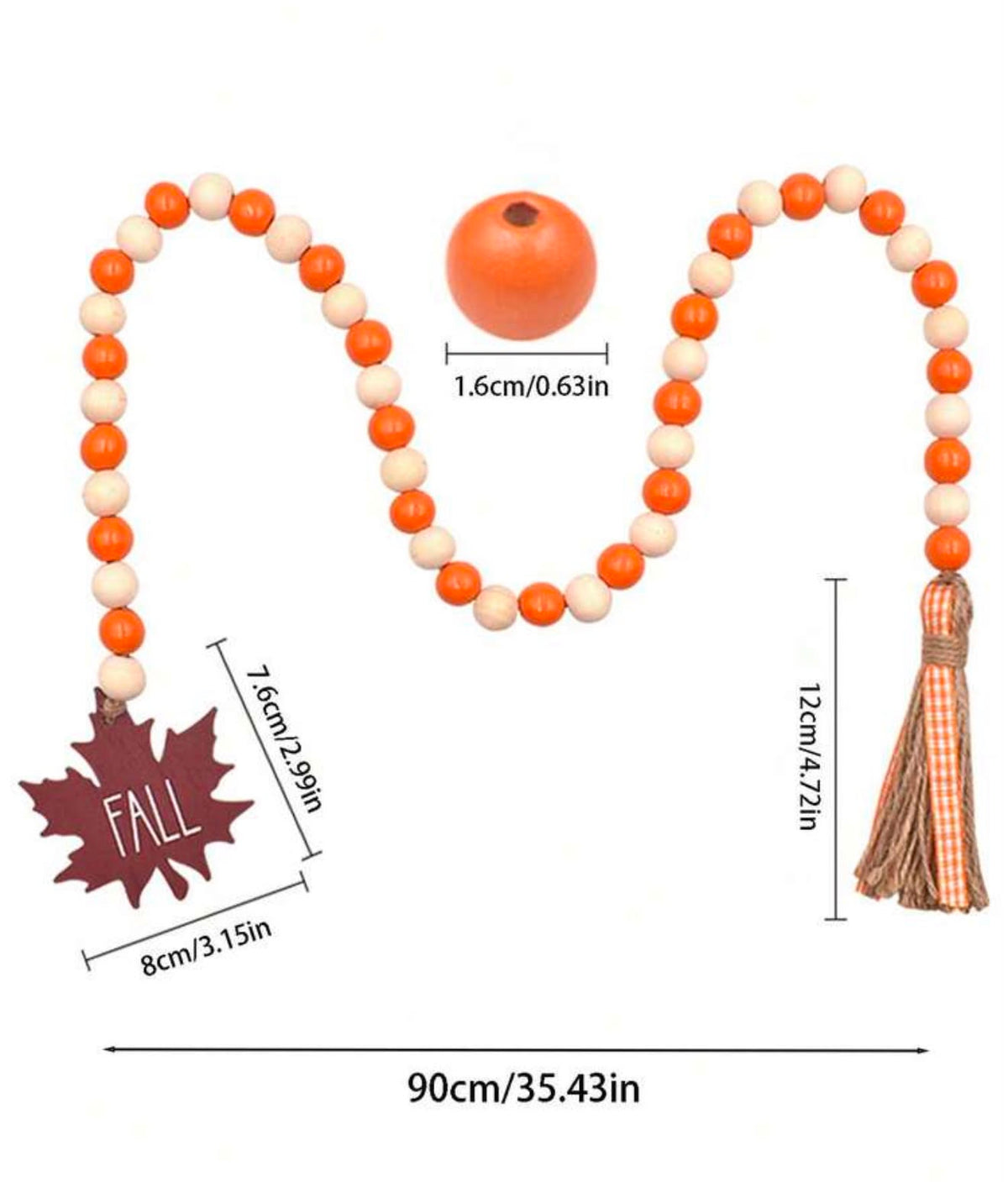Fall Wooden Bead Garland with Tassel and Sign