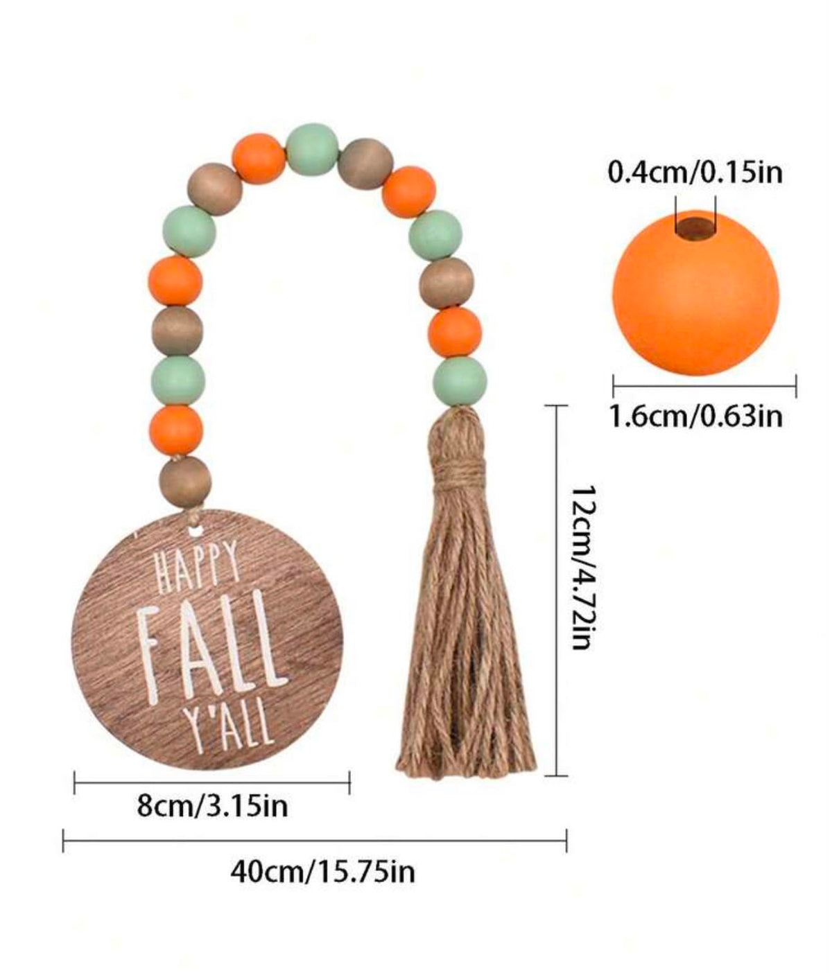 Fall Wooden Bead Garland with Tassel and Sign