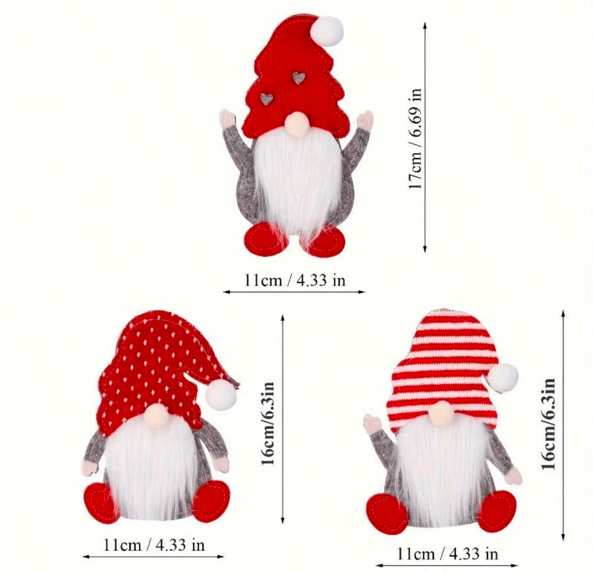 Christmas gnome silverware holders size dimensions - 3 designs