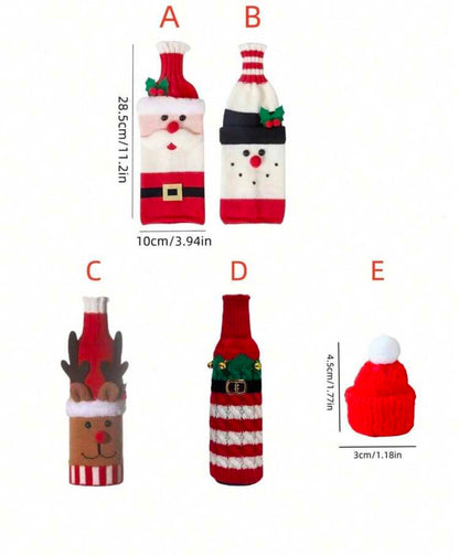 Christmas wine bottle cover designs A-E with dimensions chart
