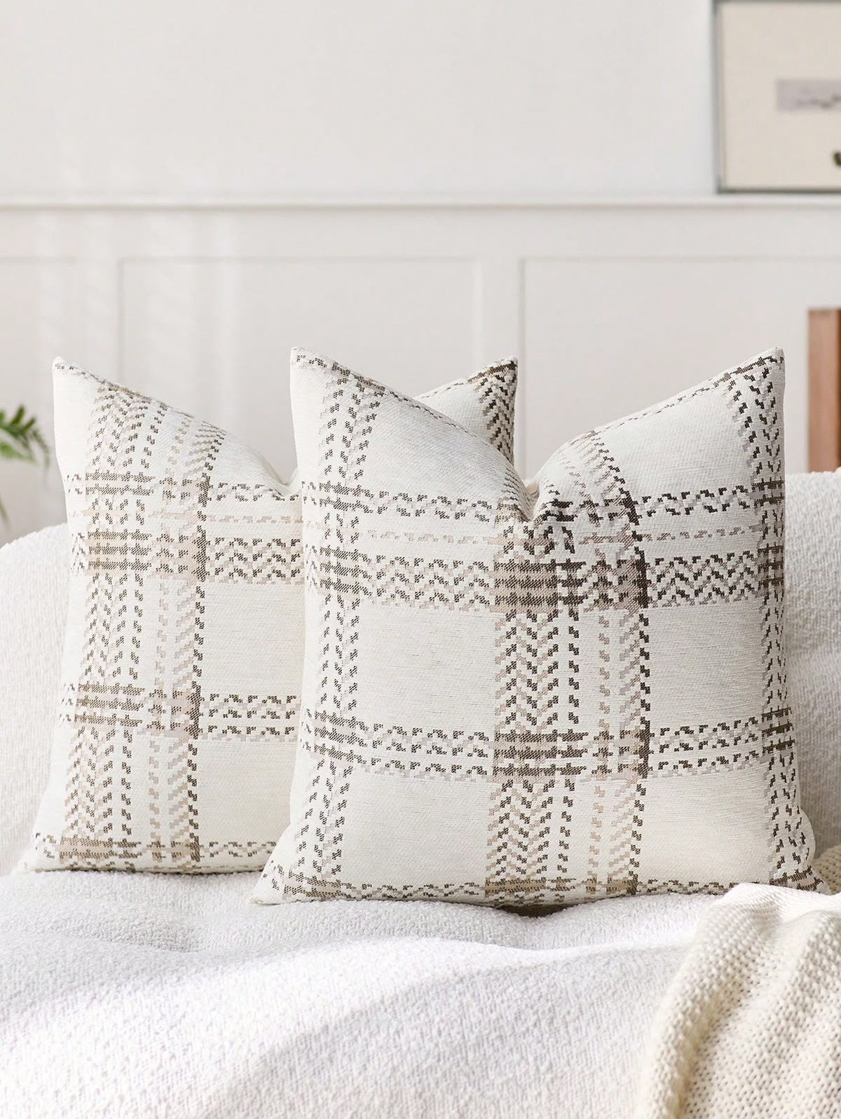 Textured Plaid Throw Pillow Cover