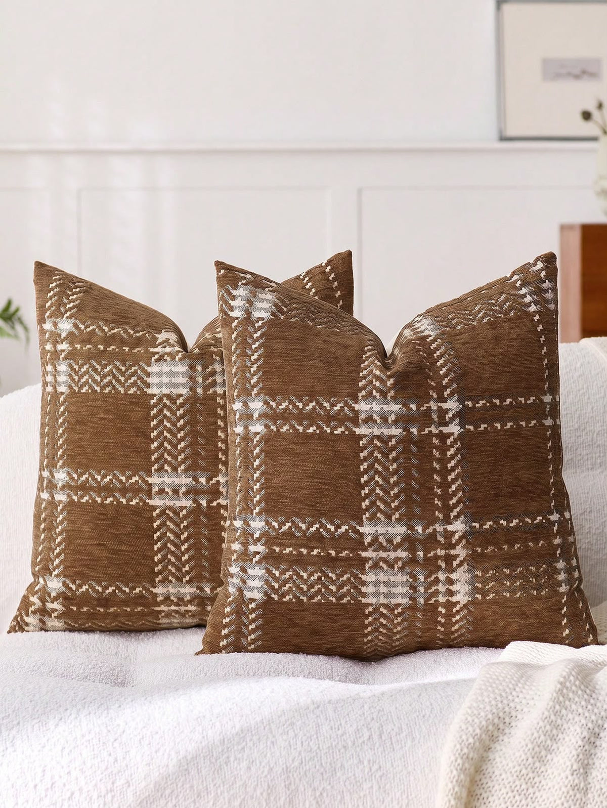 Textured Plaid Throw Pillow Cover