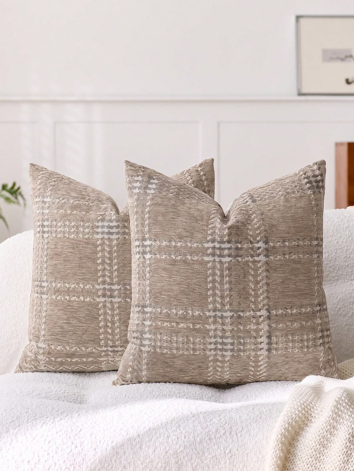 Textured Plaid Throw Pillow Cover
