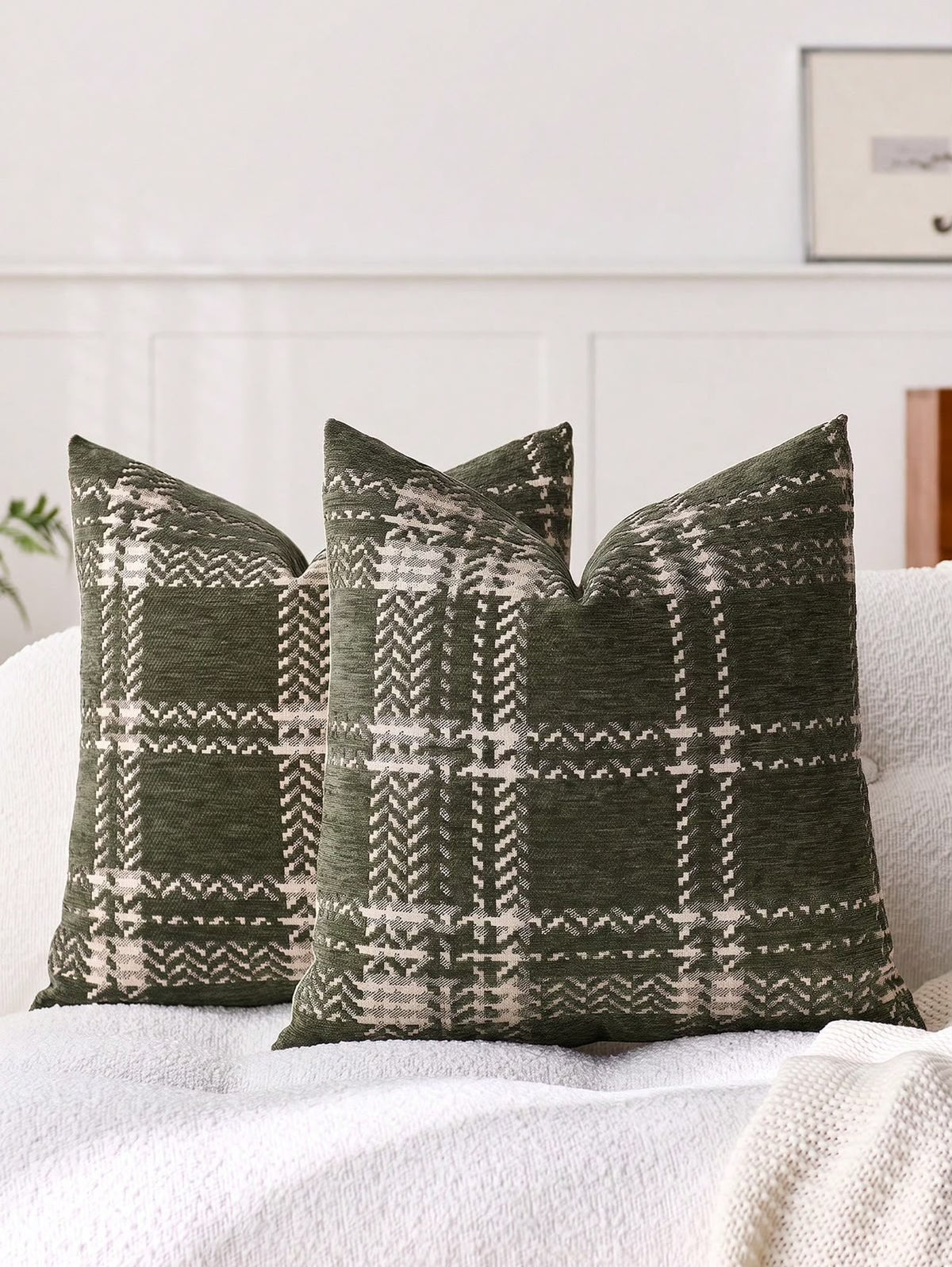 Textured Plaid Throw Pillow Cover