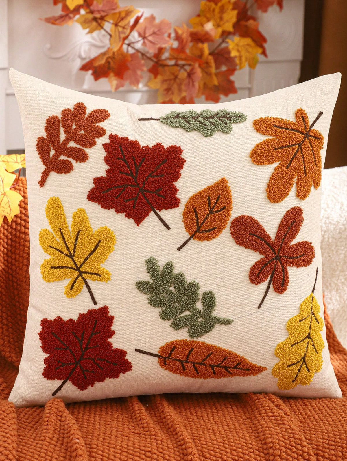 Design B: Punch needle Pumpkin Season pillow cover - orange, green, white pumpkins with Pumpkin Season script on cream background
