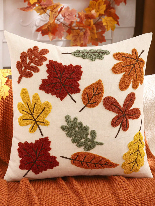 Design B: Punch needle Pumpkin Season pillow cover - orange, green, white pumpkins with Pumpkin Season script on cream background
