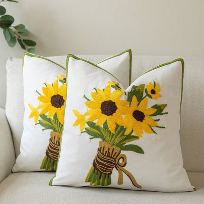 Sunflower Bouquet Embroidered Cushion Cover