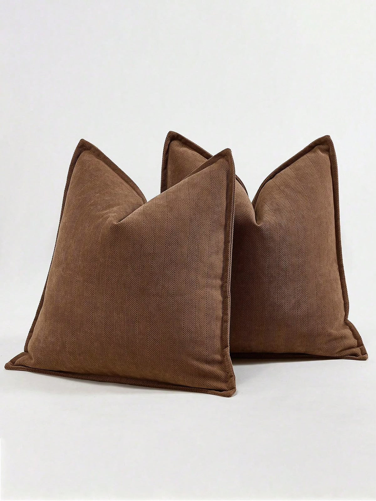 Chocolate brown herringbone textured decorative throw pillow covers