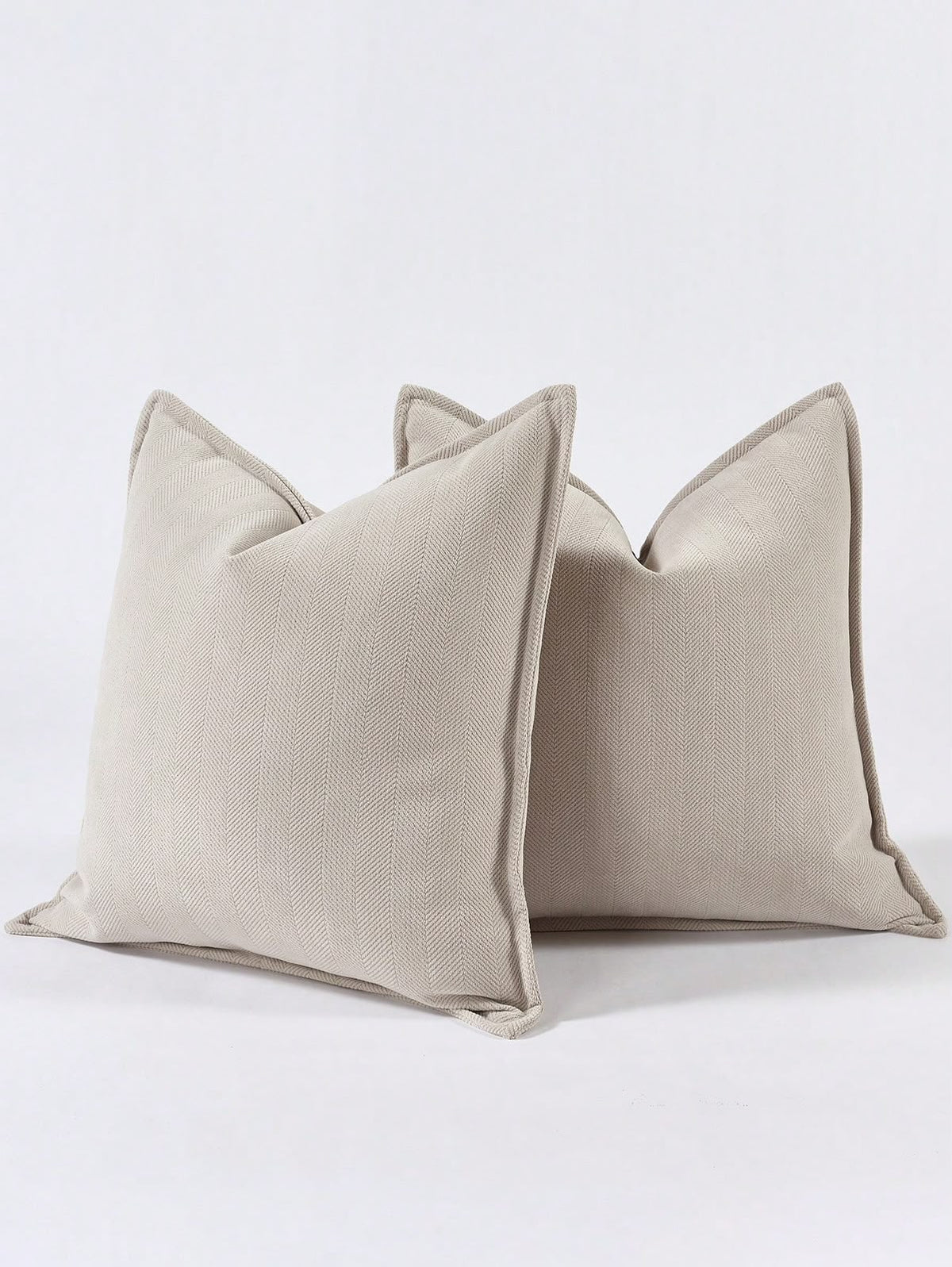 Natural cream herringbone textured decorative throw pillow covers