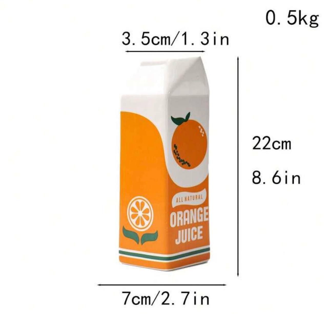 Orange juice box with dimensions 