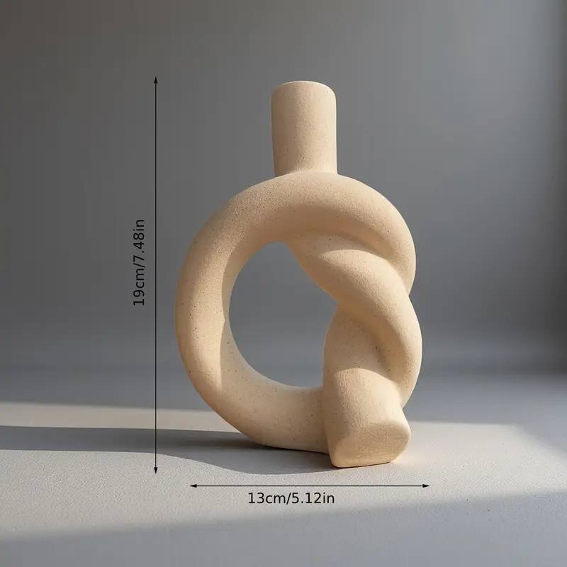 Abstract loop ceramic vase in beige, sculptural modern home decor piece in Lebanon