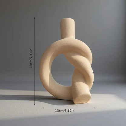 Abstract loop ceramic vase in beige, sculptural modern home decor piece in Lebanon
